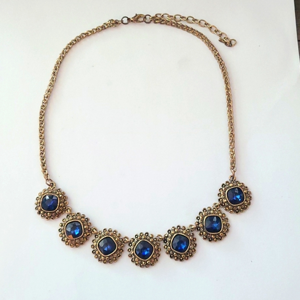 Elegant, regal gold and royal blue sparkle stone necklace
